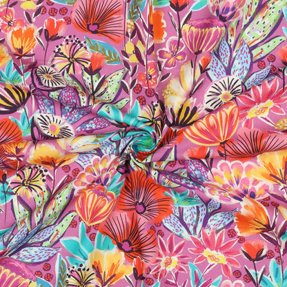 FINE POPLIN DIGITAL FLOWERS - FUCHSIA