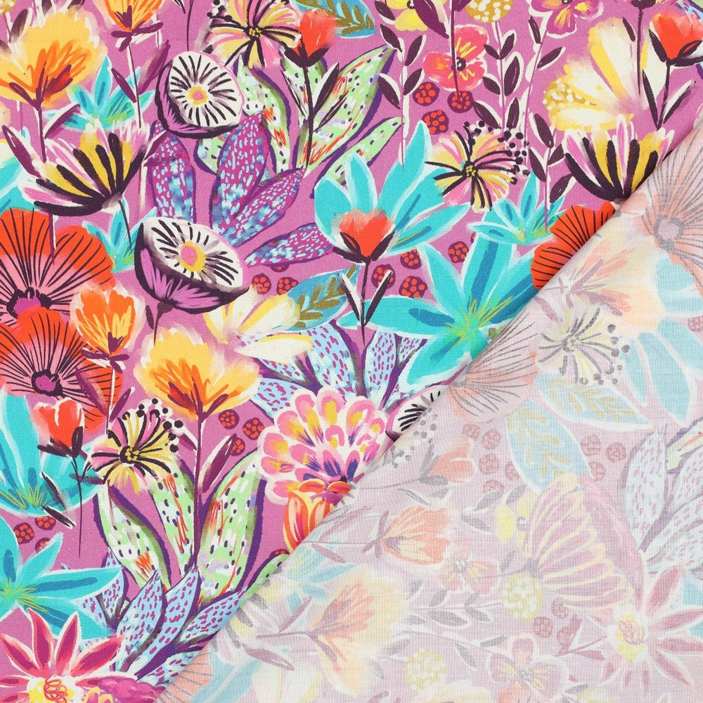 FINE POPLIN DIGITAL FLOWERS - FUCHSIA