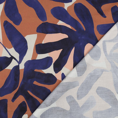 COTTON SATIN DIGITAL LEAVES BLUE