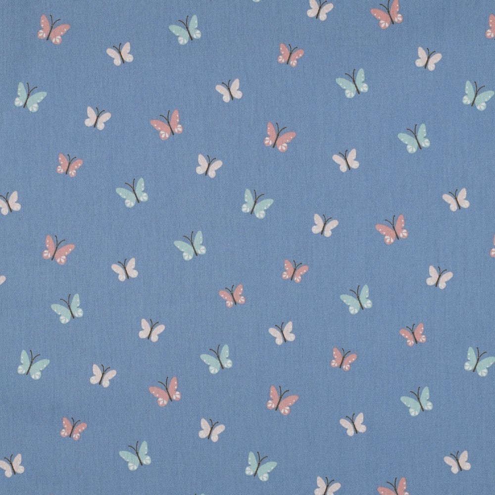 POPLIN GOTS BIRDS AND BUTTERFLIES - BLUE
