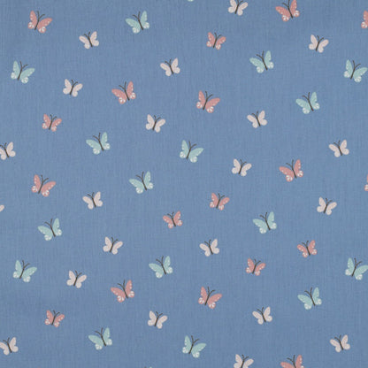 POPLIN GOTS BIRDS AND BUTTERFLIES - BLUE