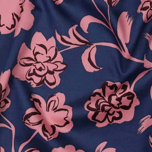 COTTON SATIN FLOWERS BLUE