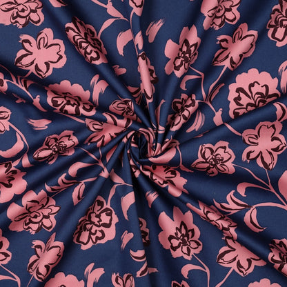 COTTON SATIN FLOWERS BLUE