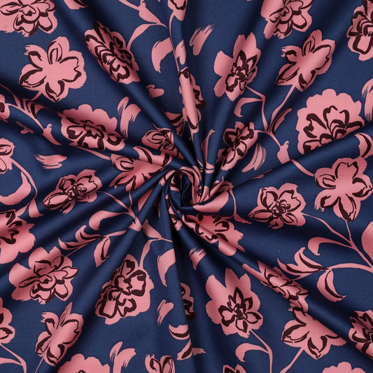 COTTON SATIN FLOWERS BLUE