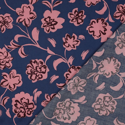 COTTON SATIN FLOWERS BLUE