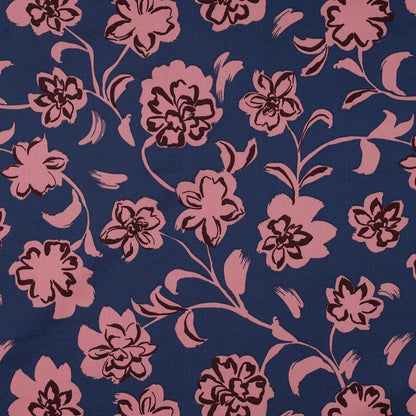 COTTON SATIN FLOWERS BLUE