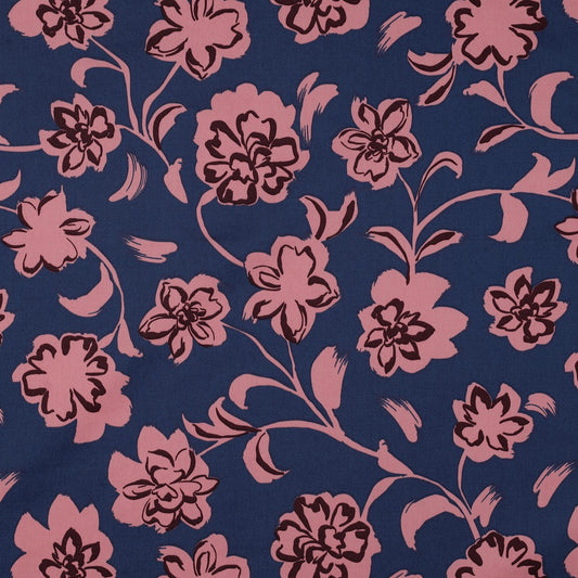 COTTON SATIN FLOWERS BLUE