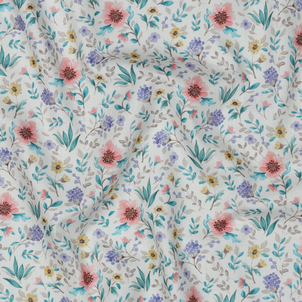 FINE POPLIN DIGITAL FLOWERS - OFF WHITE