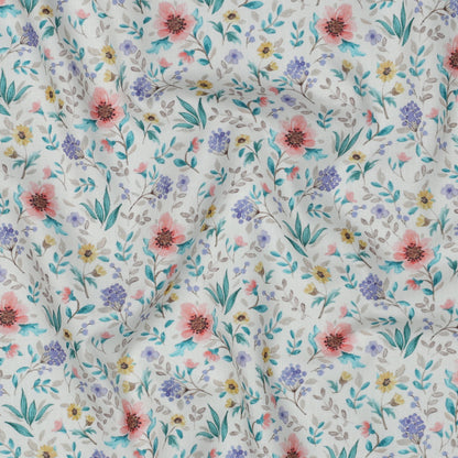 FINE POPLIN DIGITAL FLOWERS - OFF WHITE