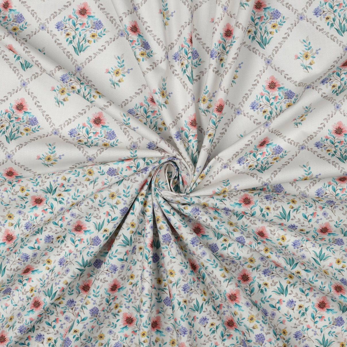 FINE POPLIN DIGITAL FLOWERS - OFF WHITE