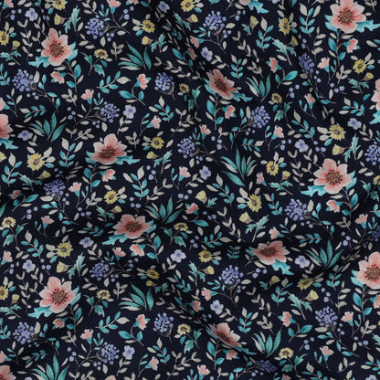 FINE POPLIN DIGITAL FLOWERS - NAVY