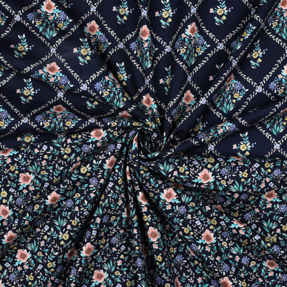 FINE POPLIN DIGITAL FLOWERS - NAVY