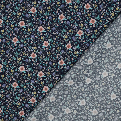 FINE POPLIN DIGITAL FLOWERS - NAVY