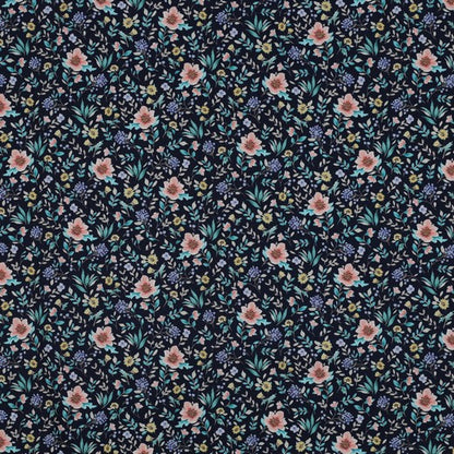 FINE POPLIN DIGITAL FLOWERS - NAVY