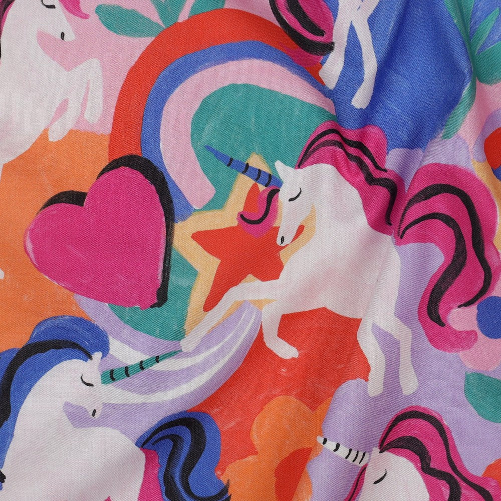 FINE POPLIN DIGITAL UNICORNS - MULTICOLOUR