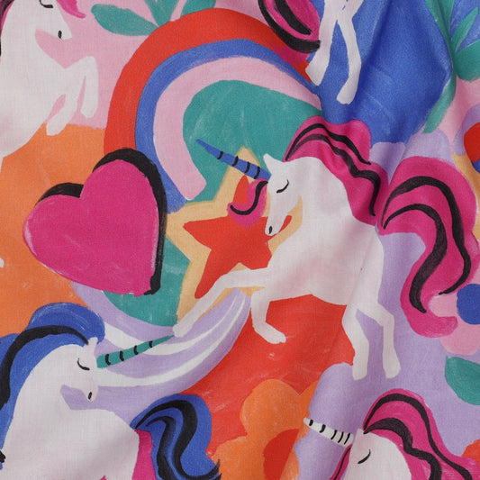 FINE POPLIN DIGITAL UNICORNS - MULTICOLOUR