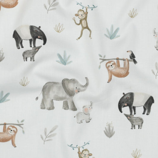 FINE POPLIN DIGITAL SAFARI ANIMALS - OFF WHITE