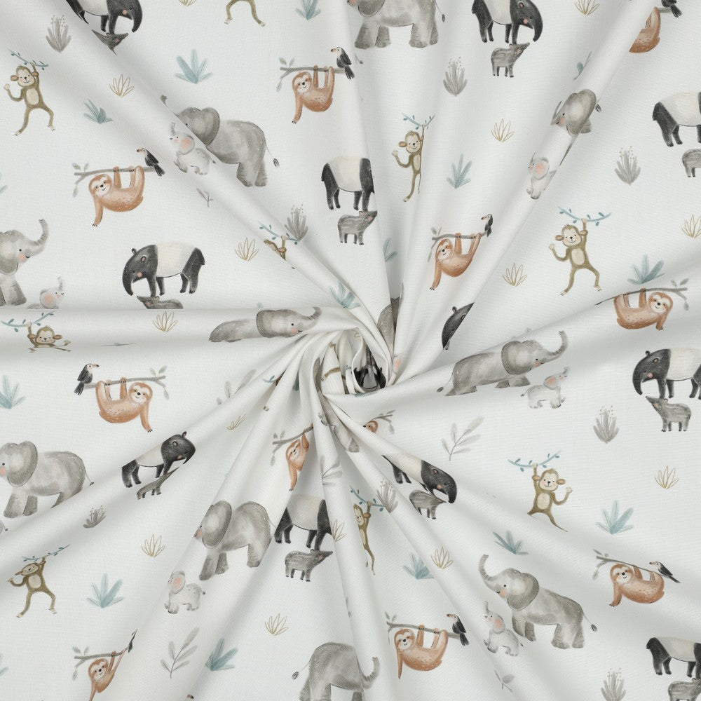 FINE POPLIN DIGITAL SAFARI ANIMALS - OFF WHITE