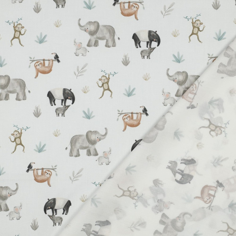 FINE POPLIN DIGITAL SAFARI ANIMALS - OFF WHITE