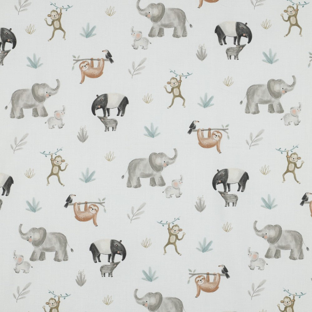 FINE POPLIN DIGITAL SAFARI ANIMALS - OFF WHITE
