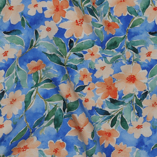 VISCOSE RADIANCE DIGITAL FLOWERS BLUE