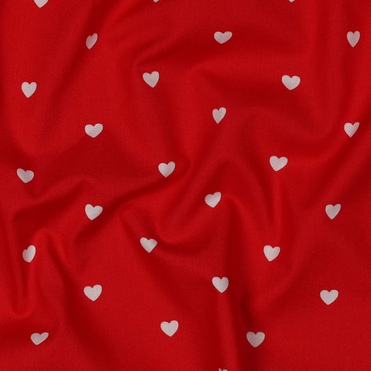 FINE POPLIN HEARTS DARK RED / WHITE
