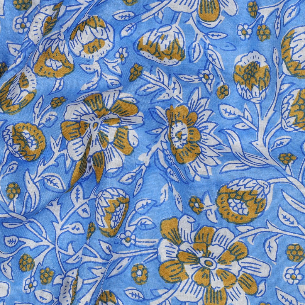 HANDCRAFTED BLOCK-PRINTED COTTON FLOWERS BLUE