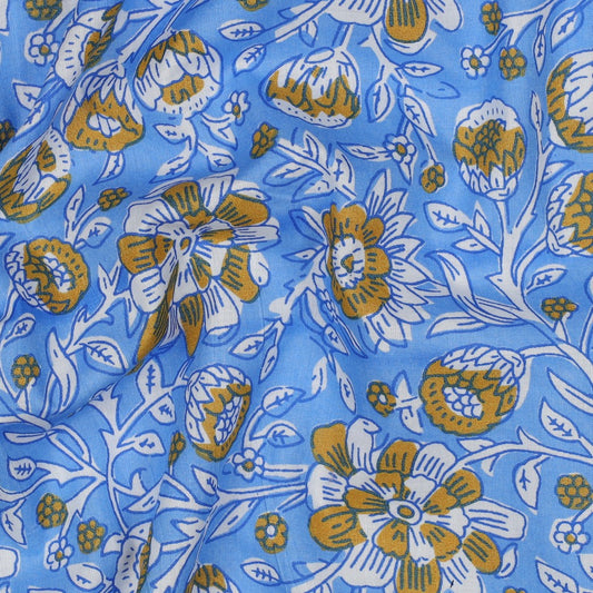 HANDCRAFTED BLOCK-PRINTED COTTON FLOWERS BLUE