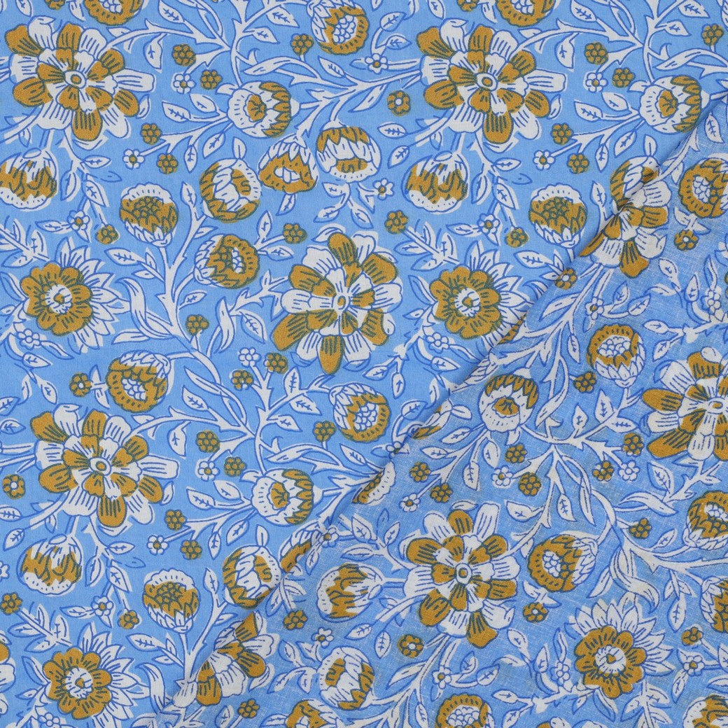 HANDCRAFTED BLOCK-PRINTED COTTON FLOWERS BLUE