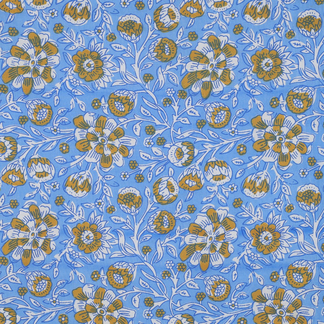 HANDCRAFTED BLOCK-PRINTED COTTON FLOWERS BLUE
