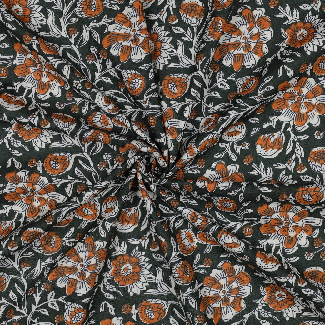 HANDCRAFTED BLOCK-PRINTED COTTON FLOWERS GREEN