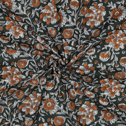 HANDCRAFTED BLOCK-PRINTED COTTON FLOWERS GREEN