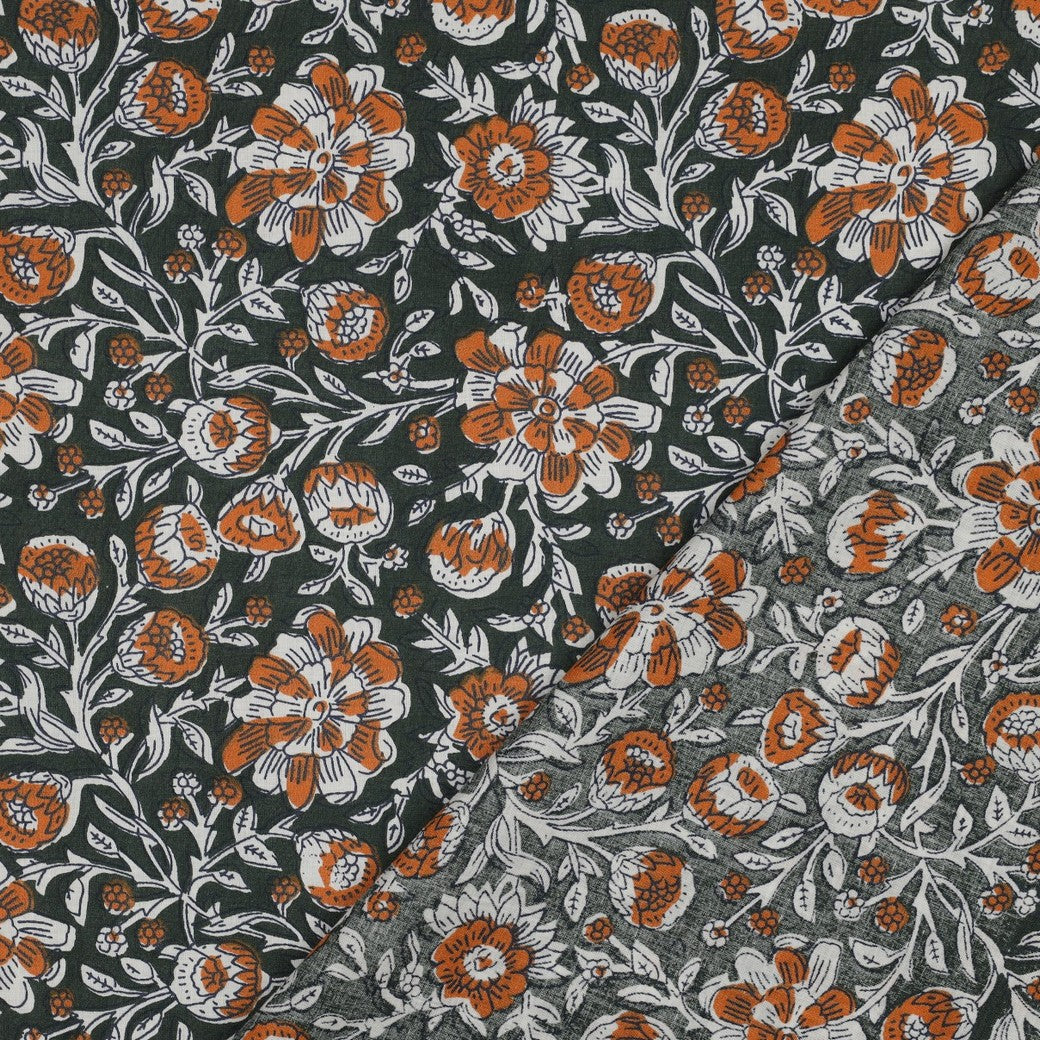 HANDCRAFTED BLOCK-PRINTED COTTON FLOWERS GREEN