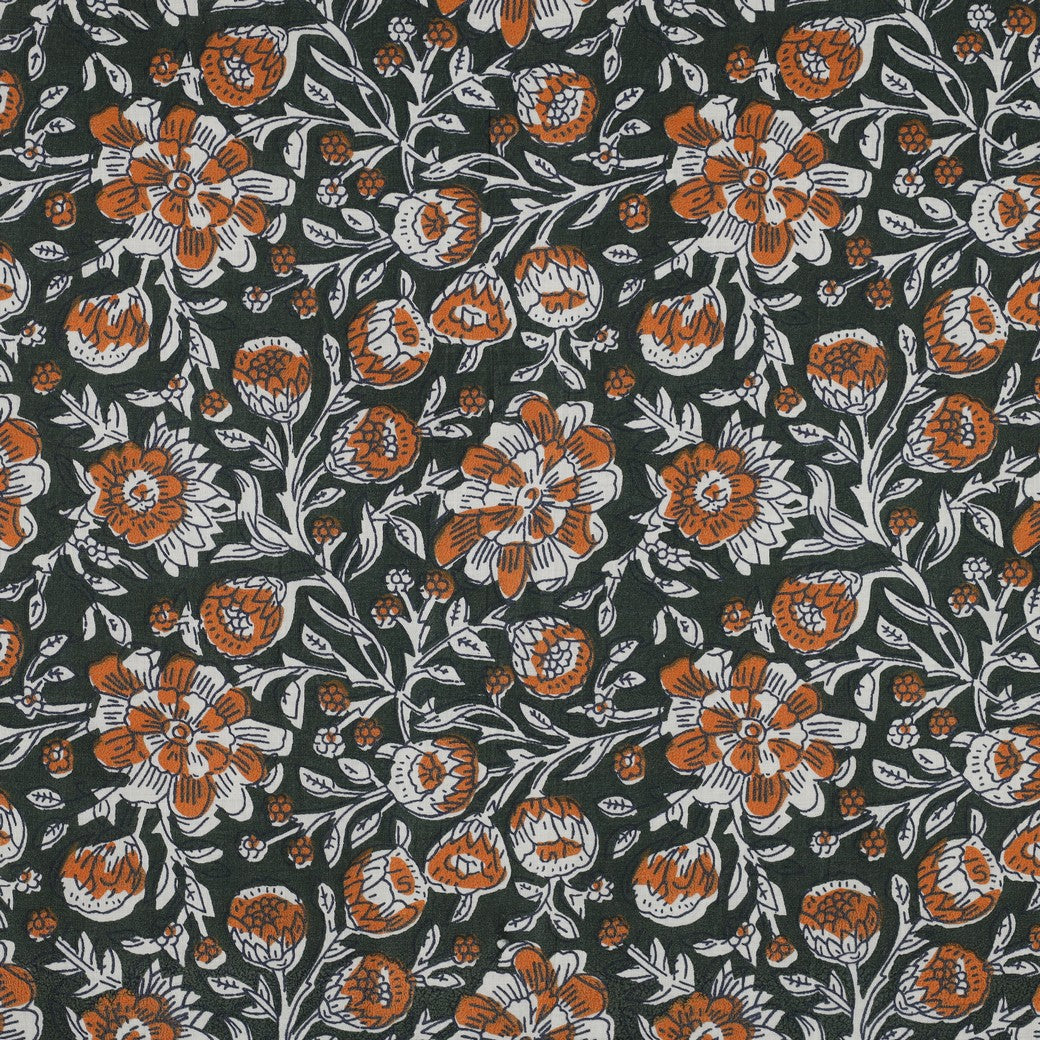 HANDCRAFTED BLOCK-PRINTED COTTON FLOWERS GREEN