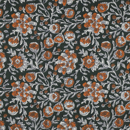 HANDCRAFTED BLOCK-PRINTED COTTON FLOWERS GREEN