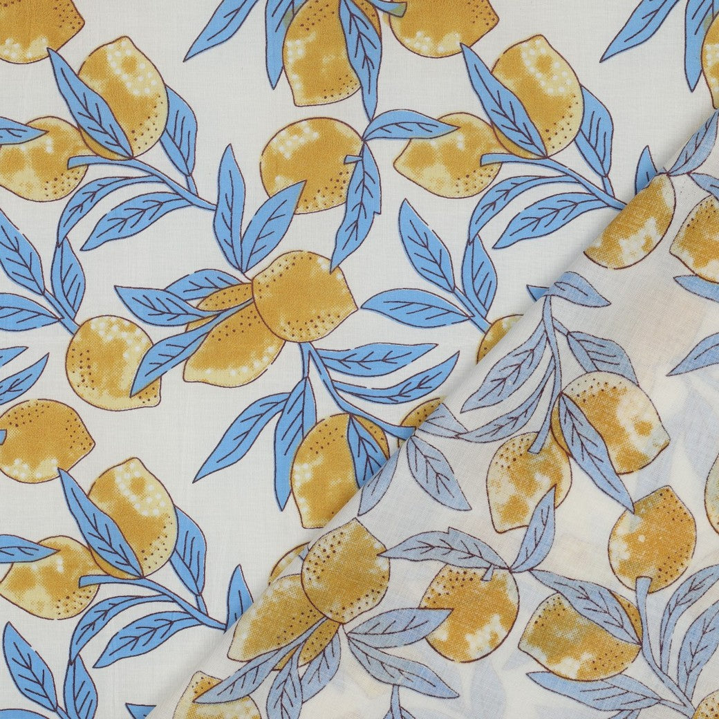 HANDCRAFTED BLOCK-PRINTED COTTON LEMONS WHITE