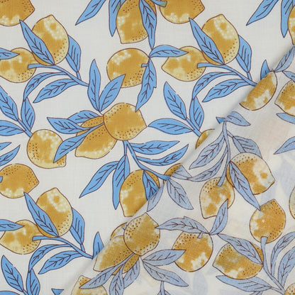 HANDCRAFTED BLOCK-PRINTED COTTON LEMONS WHITE
