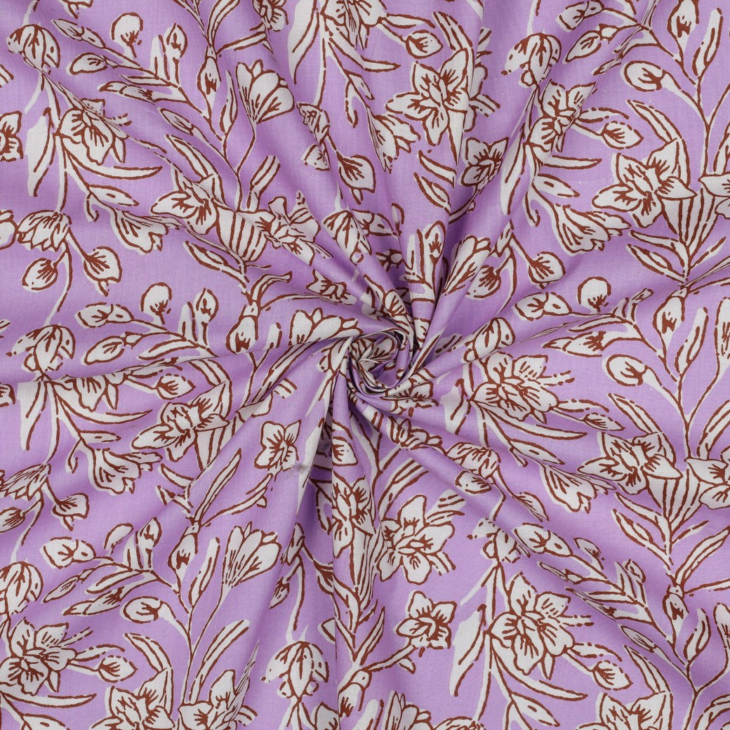 HANDCRAFTED BLOCK-PRINTED COTTON FLOWERS LILAC
