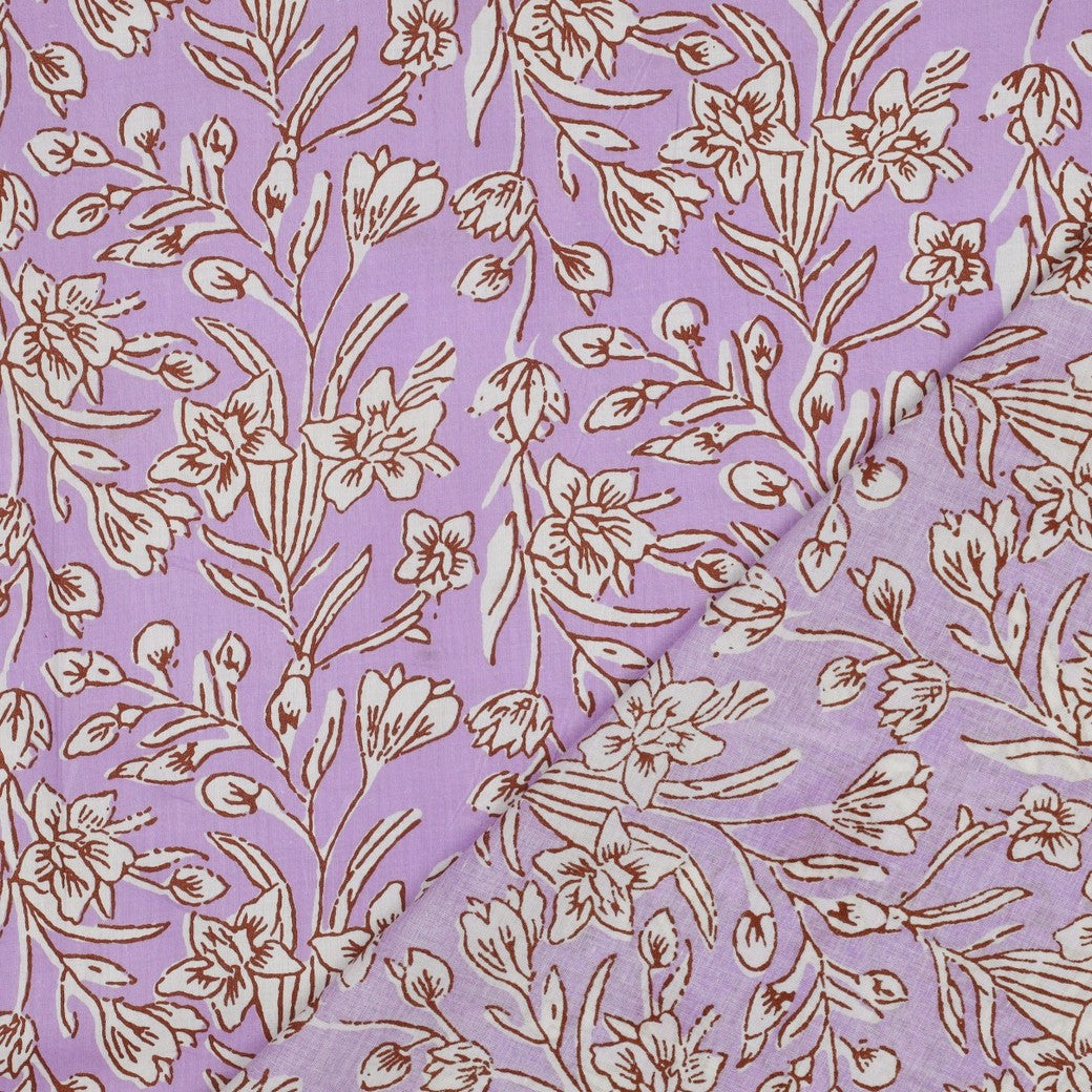 HANDCRAFTED BLOCK-PRINTED COTTON FLOWERS LILAC