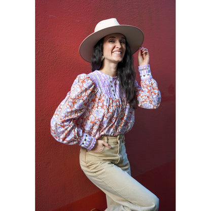 HANDCRAFTED BLOCK-PRINTED COTTON FLOWERS VIOLET