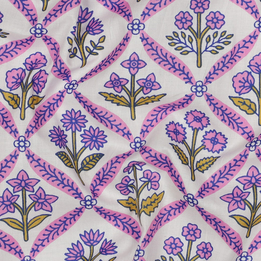 HANDCRAFTED BLOCK-PRINTED COTTON FLOWERS WHITE