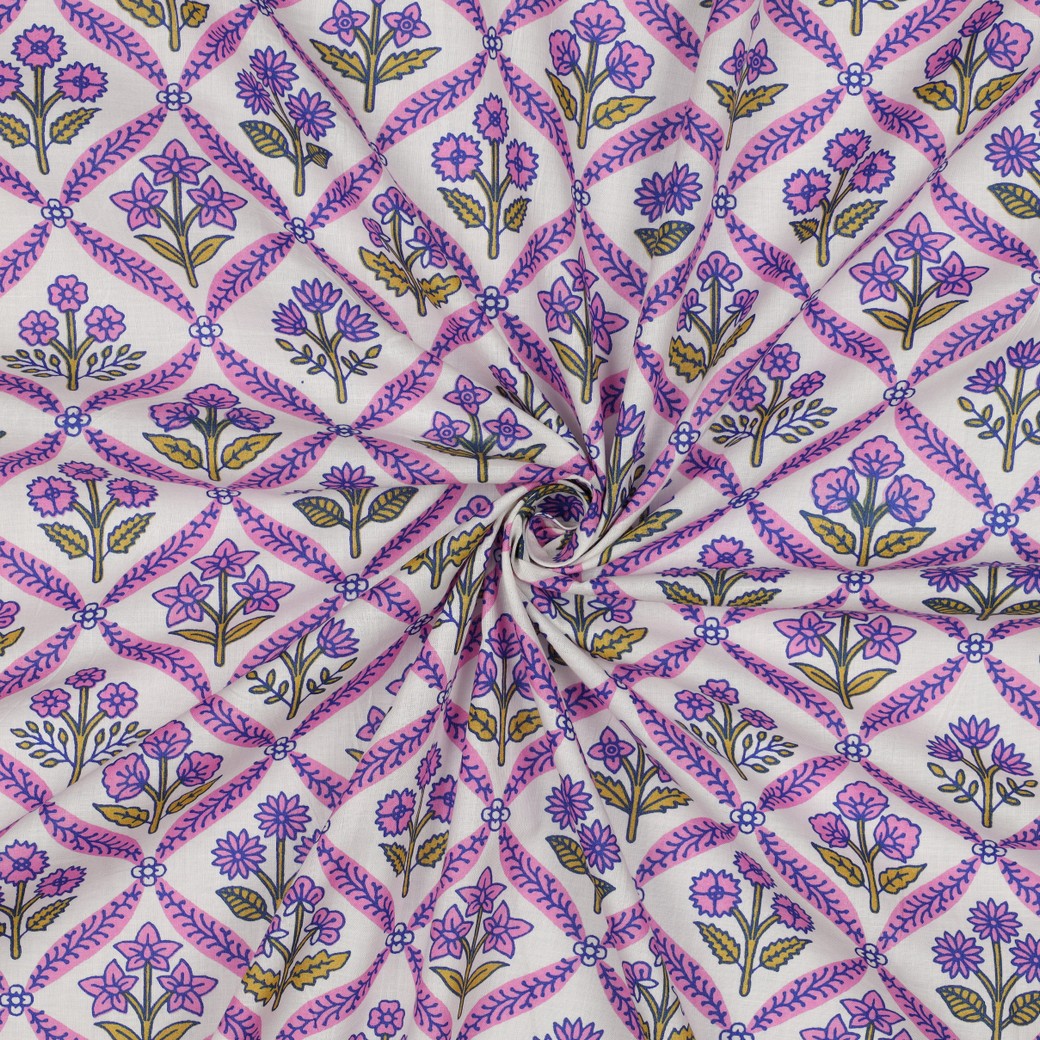 HANDCRAFTED BLOCK-PRINTED COTTON FLOWERS WHITE