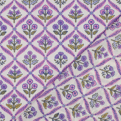 HANDCRAFTED BLOCK-PRINTED COTTON FLOWERS WHITE