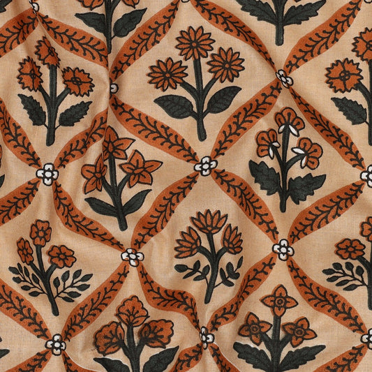 HANDCRAFTED BLOCK-PRINTED COTTON FLOWERS CAMEL