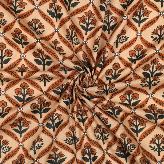 HANDCRAFTED BLOCK-PRINTED COTTON FLOWERS CAMEL