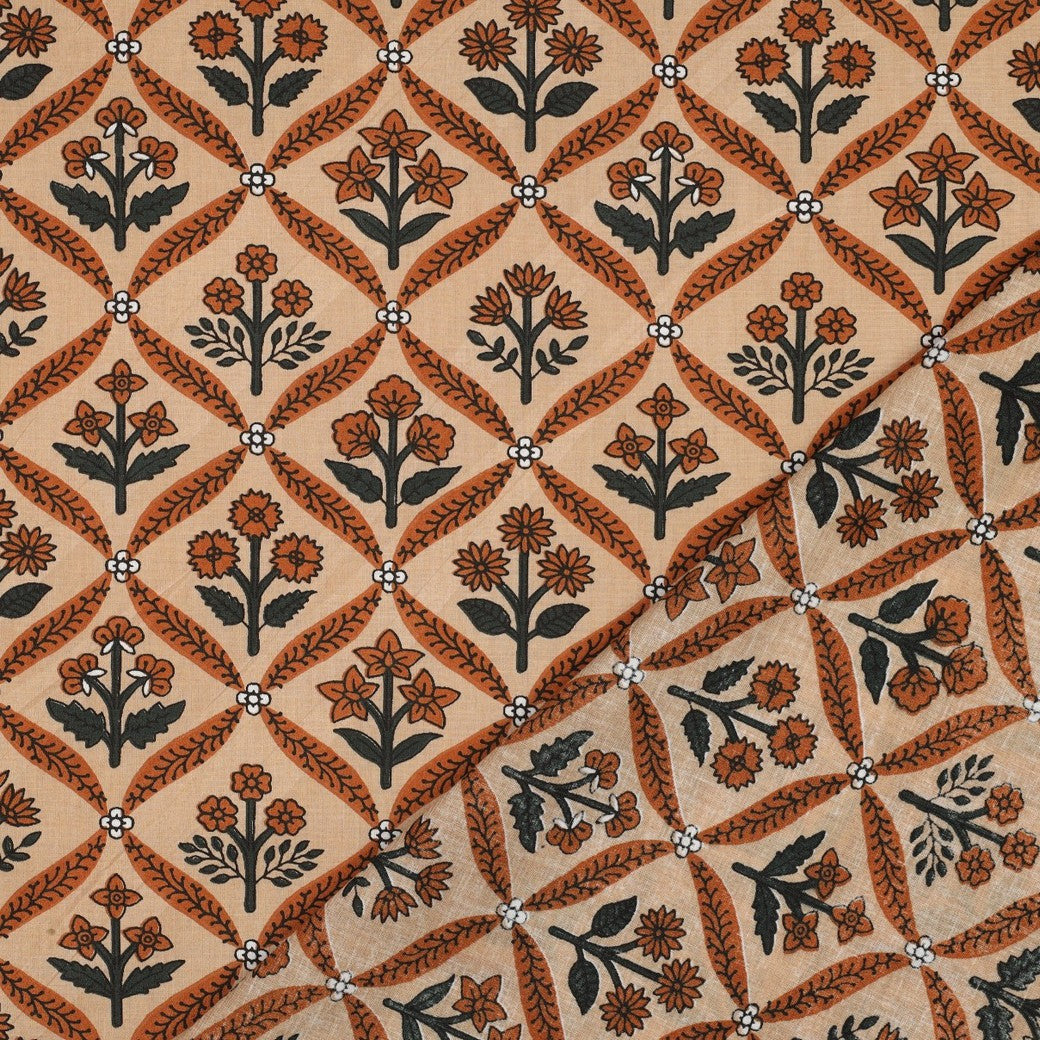 HANDCRAFTED BLOCK-PRINTED COTTON FLOWERS CAMEL