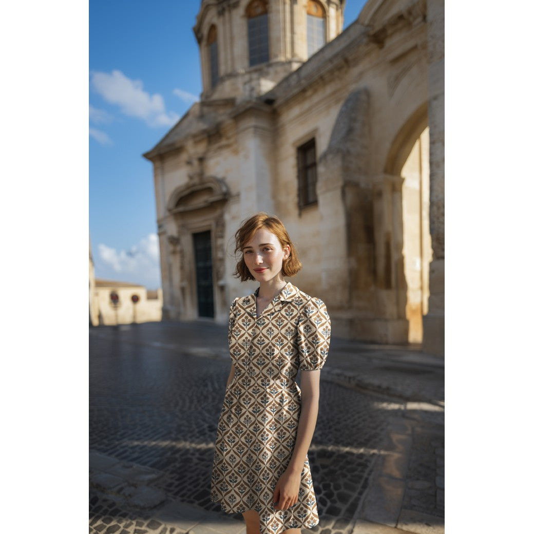 HANDCRAFTED BLOCK-PRINTED COTTON FLOWERS CAMEL