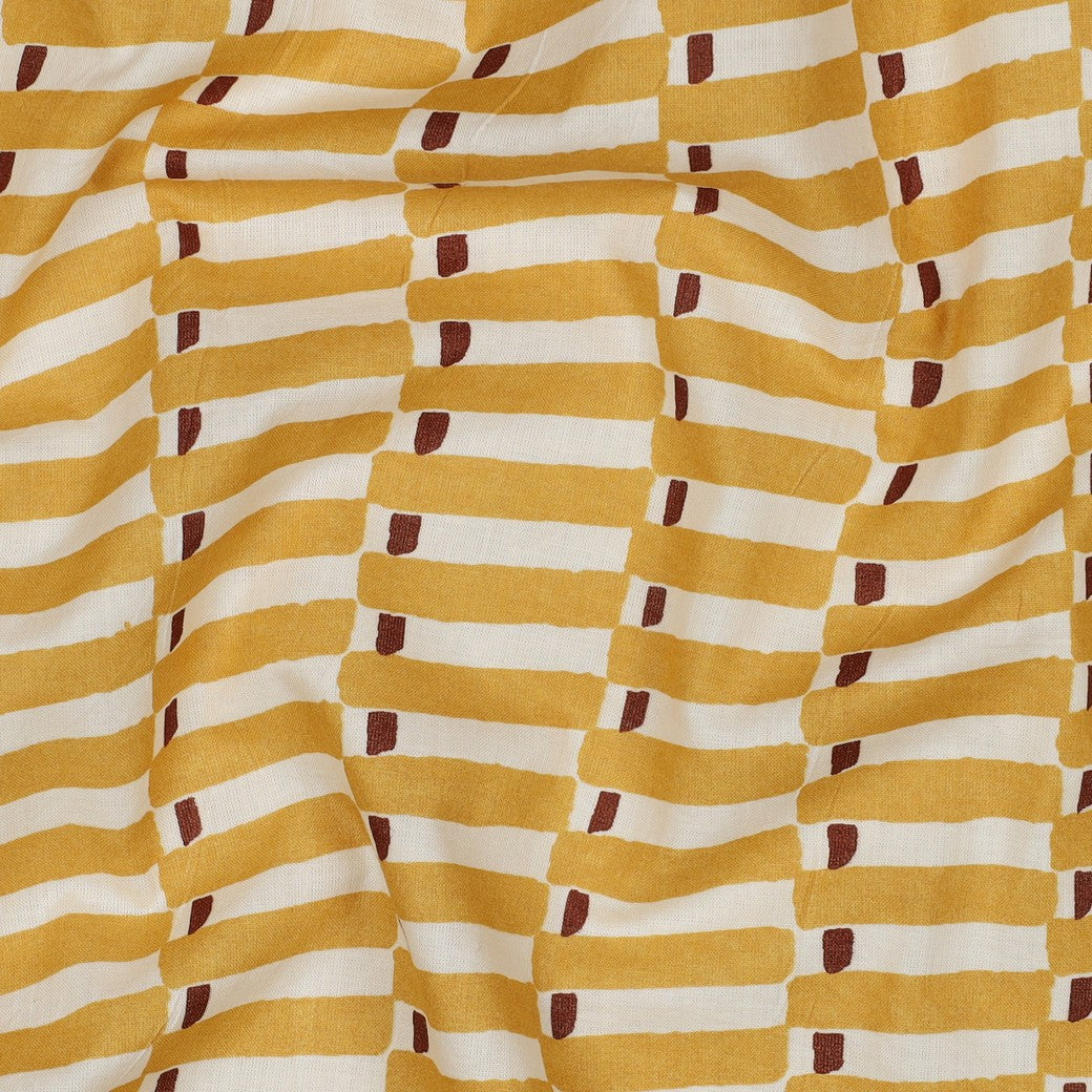 HANDCRAFTED BLOCK-PRINTED COTTON GEOMETRIC OCHRE