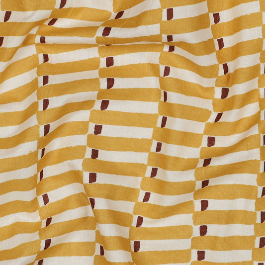 HANDCRAFTED BLOCK-PRINTED COTTON GEOMETRIC OCHRE