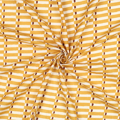 HANDCRAFTED BLOCK-PRINTED COTTON GEOMETRIC OCHRE